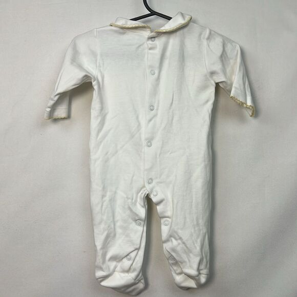 Hug Me First White with yellow embroidery smocked Pima Cotton Footie EUC 0-3 m - Picture 7 of 11